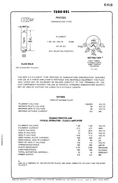 6418 tube data sheet page 1