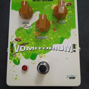 VOMITORIUM guitar effect pedal by POTAR Design - green vomit-like design with food embedded